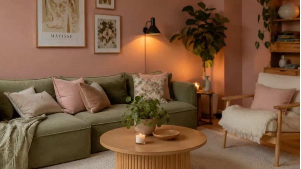 pink green living room paint makeover